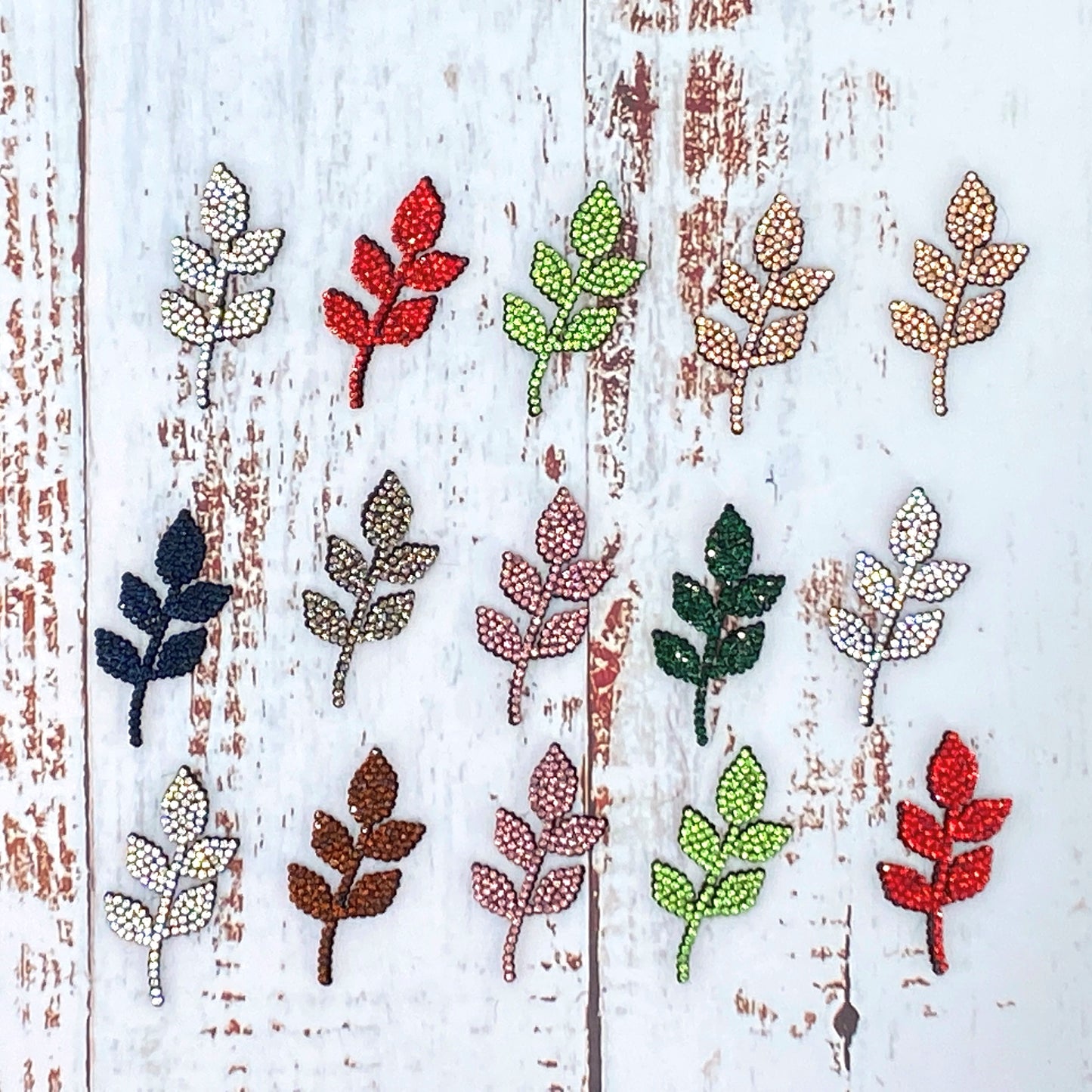 Assorted Diamante Felt Leaf Embellishments Set of 15