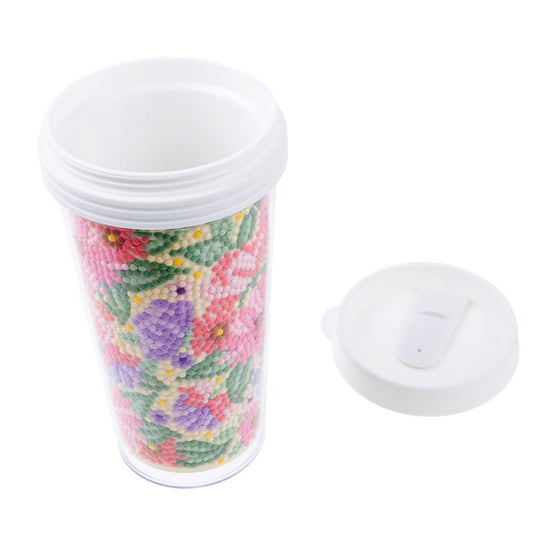 Flora and Mandala Crystal Art Drink Tumblers Front Floral Lid Off