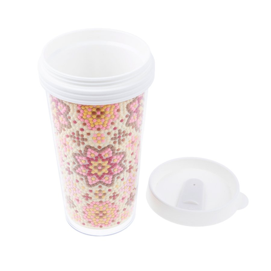 Flora and Mandala Crystal Art Drink Tumblers Front Mandala Lid Off