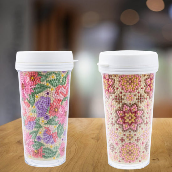 Load image into Gallery viewer, &amp;quot;Floral and Mandala&amp;quot; Crystal Art Cold Drink Tumblers x2 Front 
