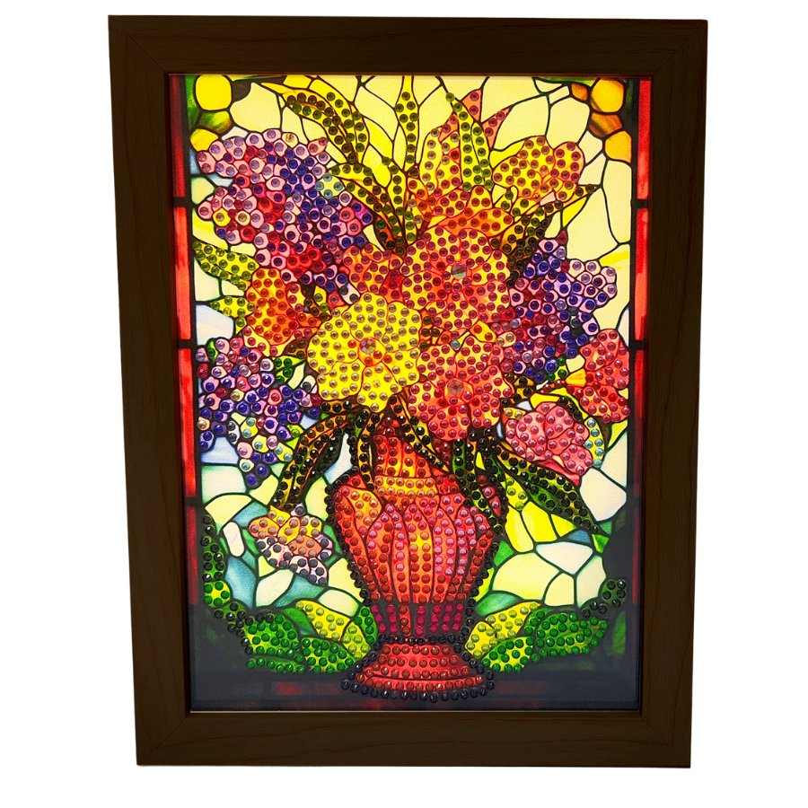 "Flowers" Crystal Art Small LED Frame Yellow Light On