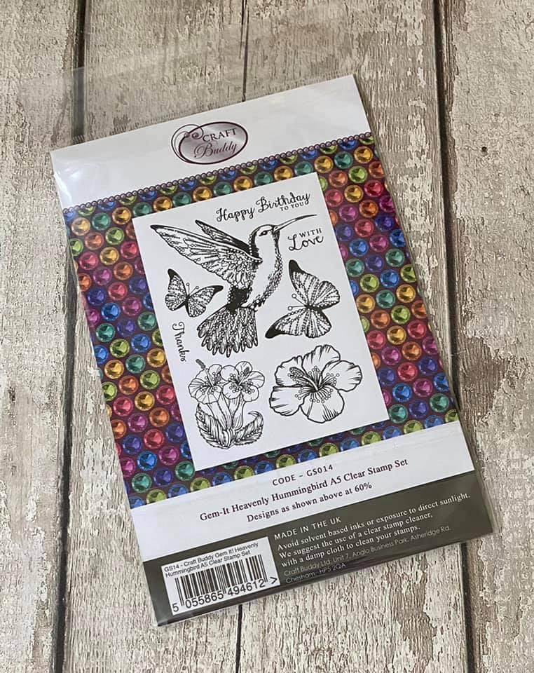 Load image into Gallery viewer, Craft Buddy Gem It! Heavenly Hummingbird A5 Clear Stamp Set
