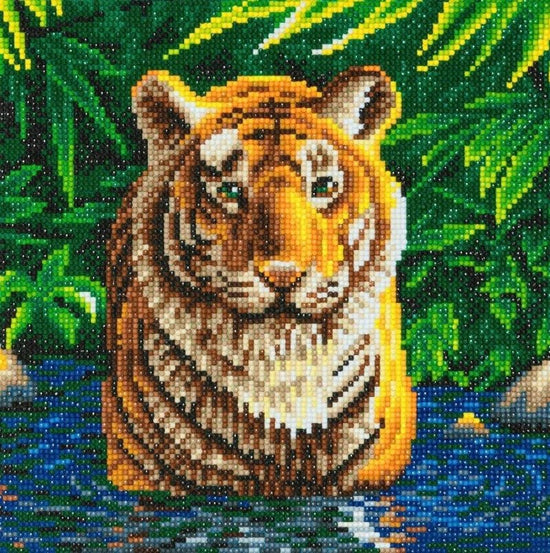 Load image into Gallery viewer, &amp;quot;Tiger Pool&amp;quot; Crystal Art Kit 30x30cm Front 
