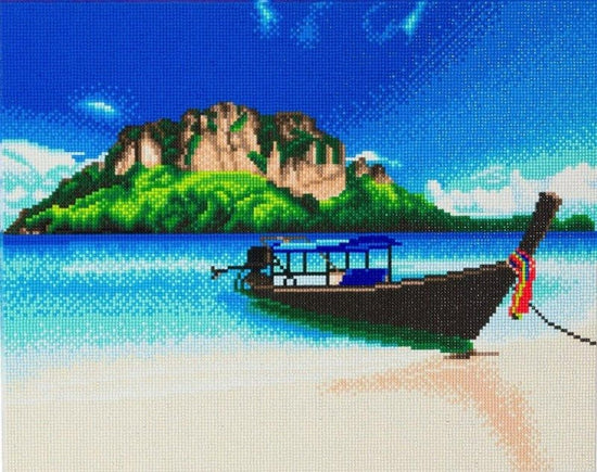 Load image into Gallery viewer, &amp;quot;Tropical Beach Boat&amp;quot; Framed Crystal Art Kit 40x50cm
