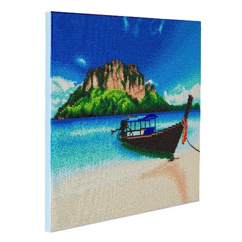 Load image into Gallery viewer, &amp;quot;Tropical Beach Boat&amp;quot; Framed Crystal Art Kit 40x50cm
