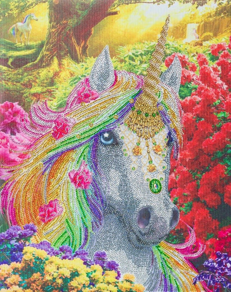 Crystal Art Unicorn Forest Pre-Mounted DIY 5D Diamond Painting Craft Kit,  Rainbow Jewels on Stretched Canvas Wood Frame, Large 40x50 cm (16x20 in.)