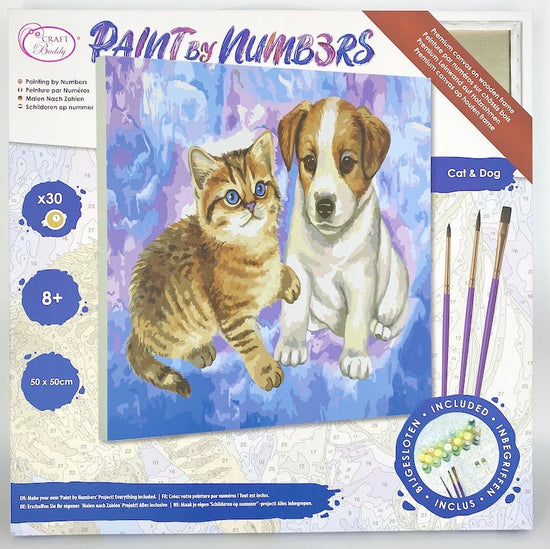 Load image into Gallery viewer, &amp;quot;Cat and Dog&amp;quot; Paint By Numb3rs Kit 50x50cm
