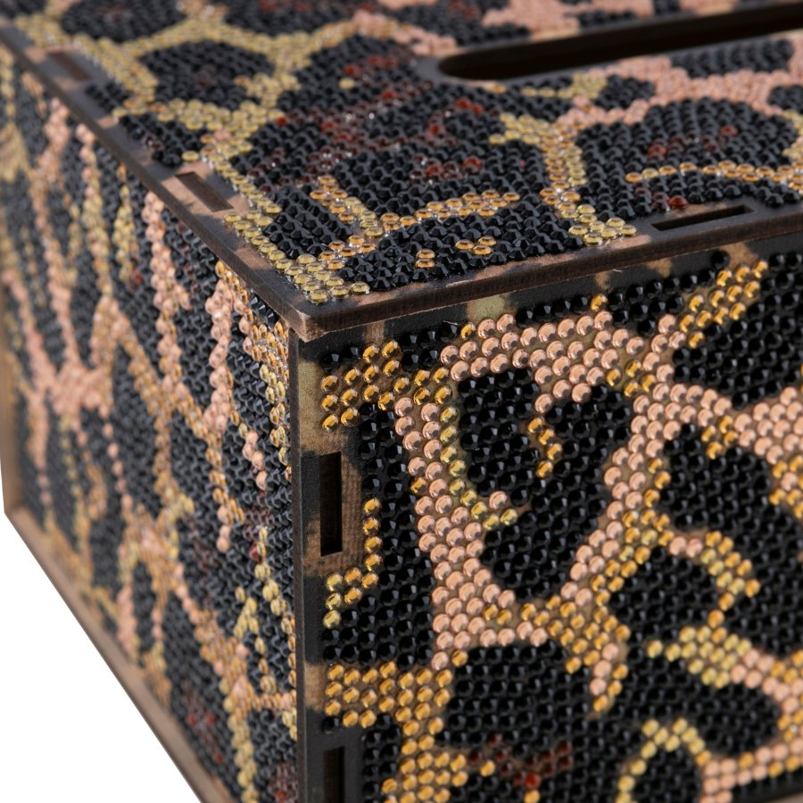 Load image into Gallery viewer, leopard crystal art tissue box close up 
