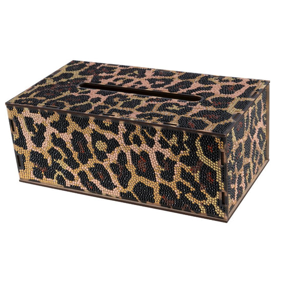 Load image into Gallery viewer, Leopard crystal art tissue box front 
