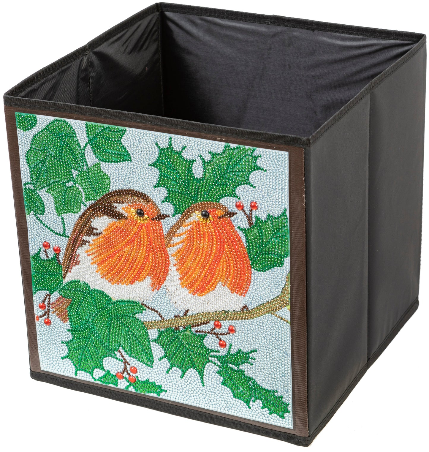 Load image into Gallery viewer, Crystal Art Folding Storage Box - Winter Robins
