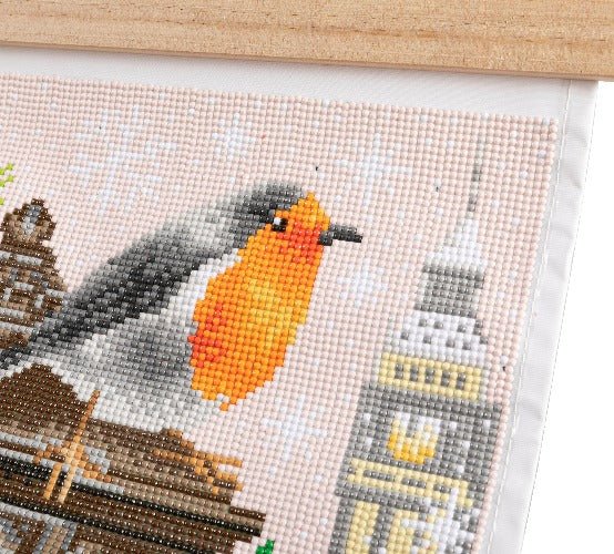 Crystal Art 40x50cm Scroll Kit - Winter Robin - Close Up