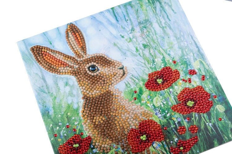 Load image into Gallery viewer, &amp;quot;Wild Poppies and the Hare&amp;quot; Crystal Art Card 18x18cm
