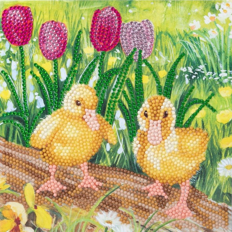 "Spring Chicks" 18x18cm Crystal Art Card