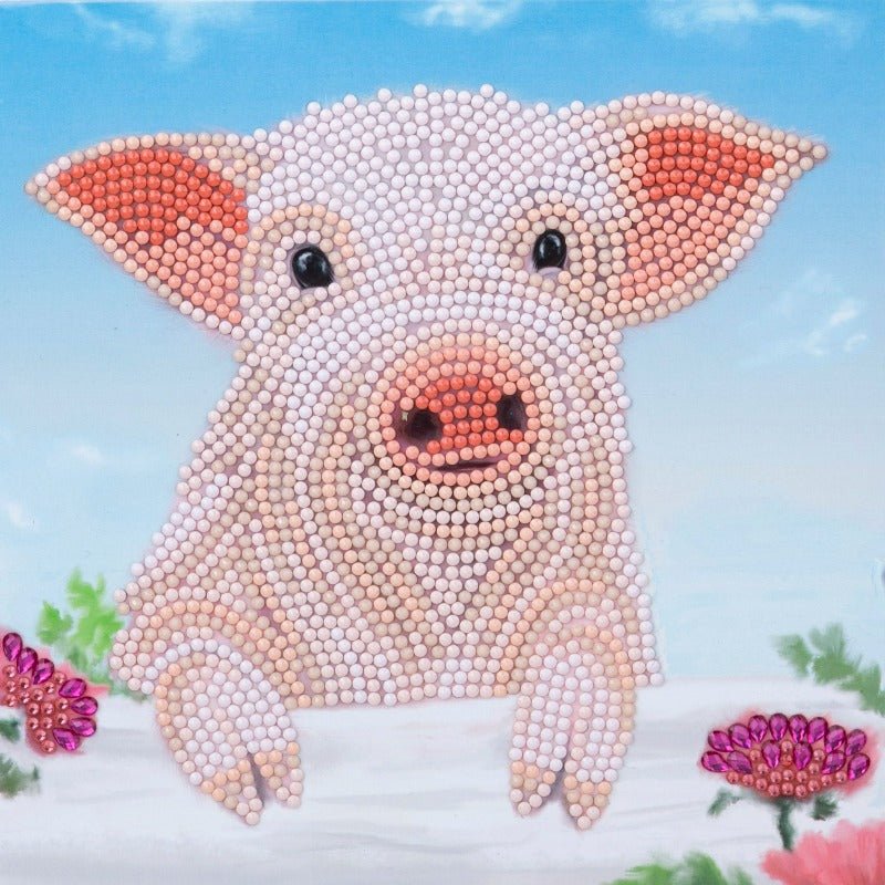 "Pig on the Fence" Crystal Art Card 18x18cm