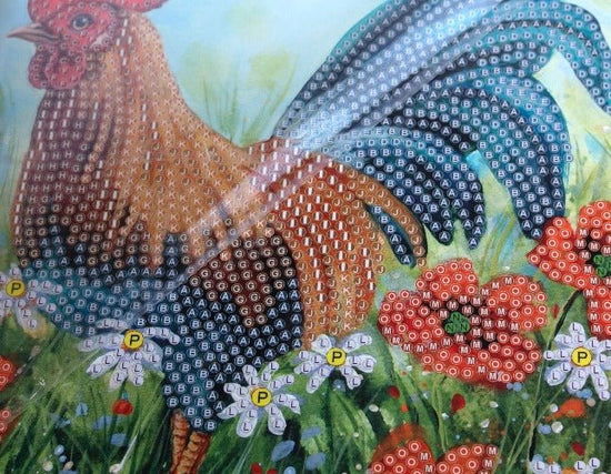 "Cockerel in the Field" Crystal Art Card 18x18cm