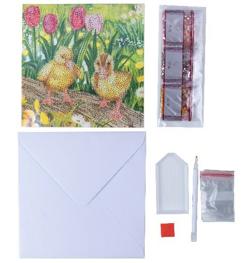 Load image into Gallery viewer, &amp;quot;Spring Chicks&amp;quot; 18x18cm Crystal Art Card
