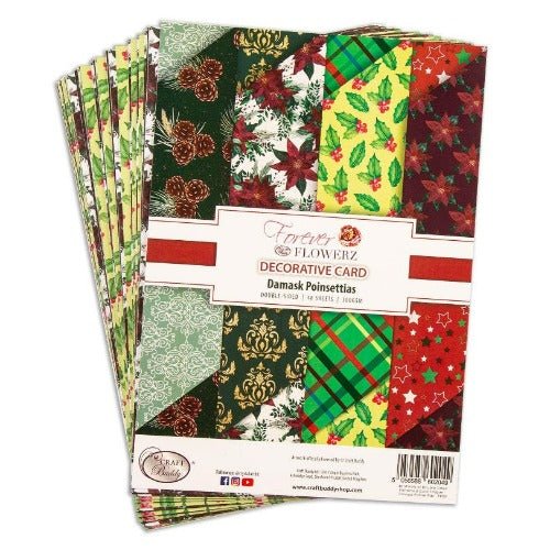 Load image into Gallery viewer, Forever Flowerz Damask Poinsettias Double Sided Patterned Card - Packaging
