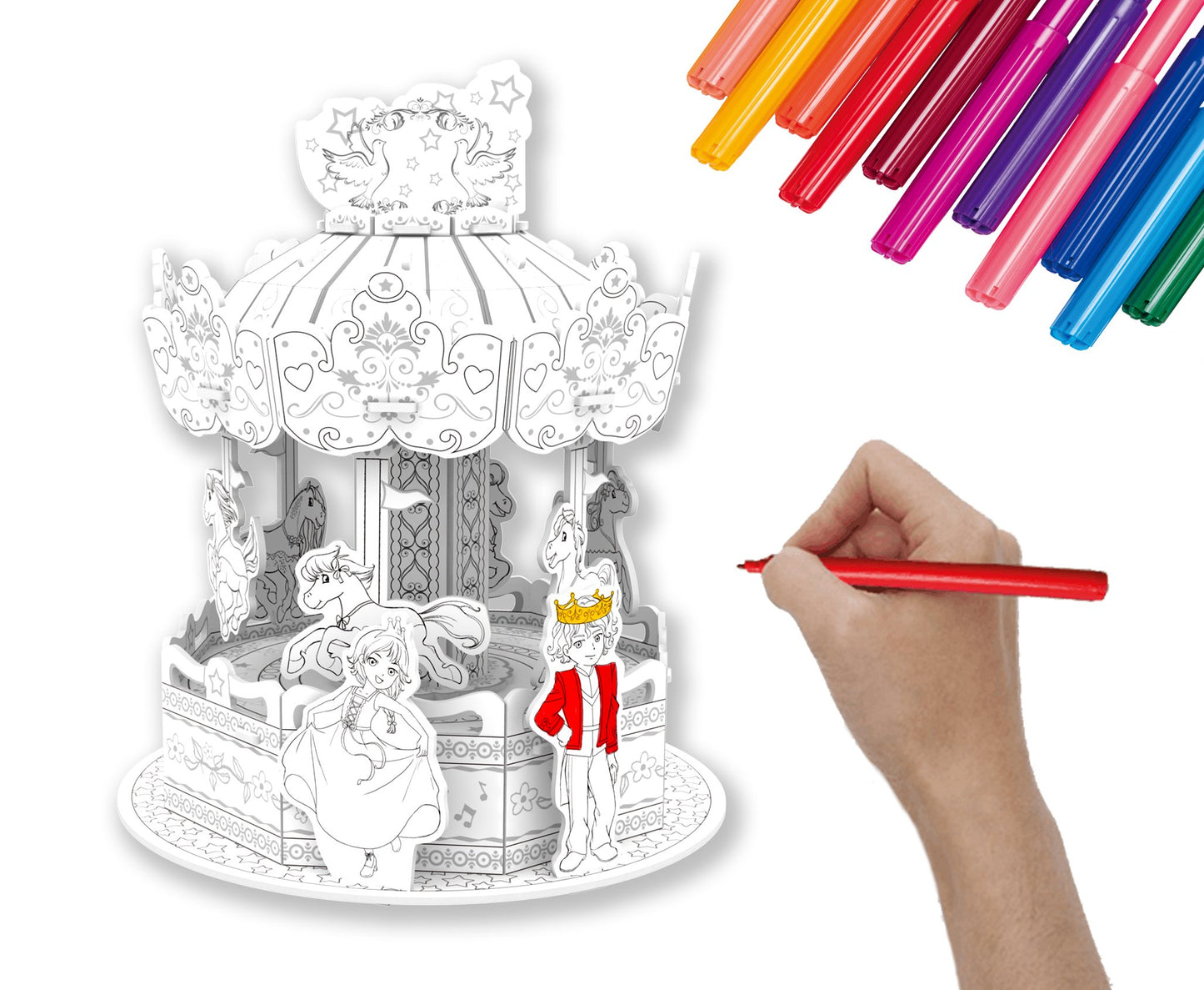 "Magical Merry Go Round" 3D Colour Me Puzzle Kit