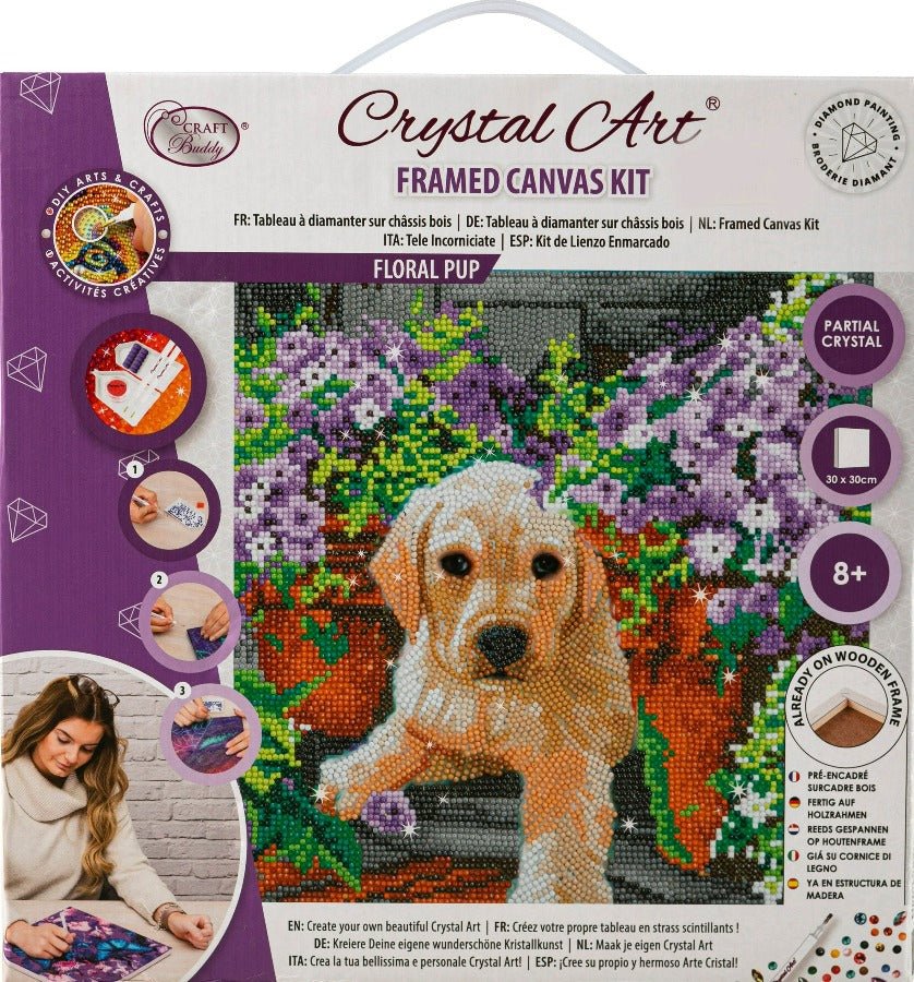 Floral pup crystal art kit front packaging