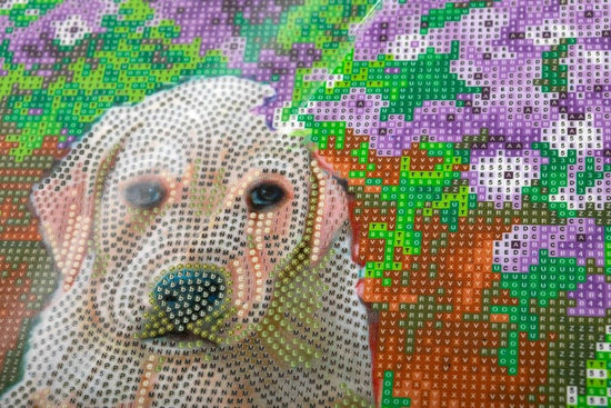 Load image into Gallery viewer, Floral pup crystal art kit layout

