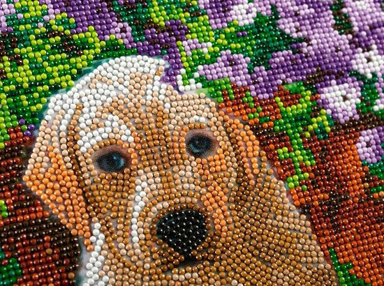 Load image into Gallery viewer, Floral pup crystal art kit close up
