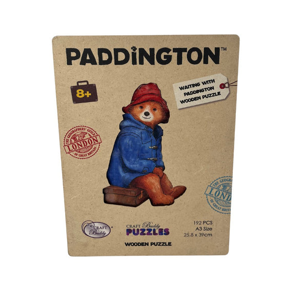 Load image into Gallery viewer, Waiting With Paddington - A3 Wooden Puzzle front packaging

