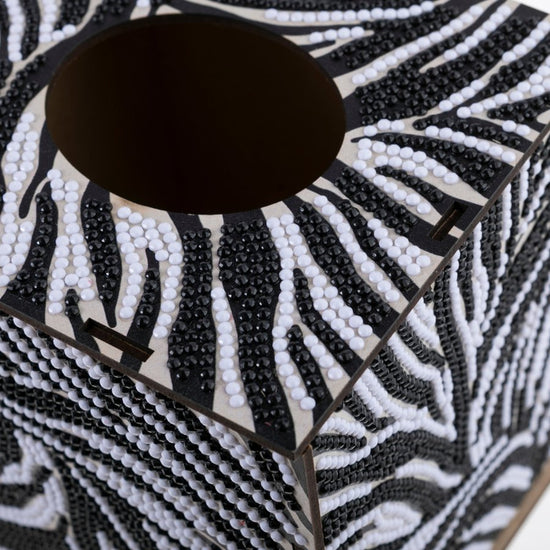 Zebra crystal art tissue box close up 