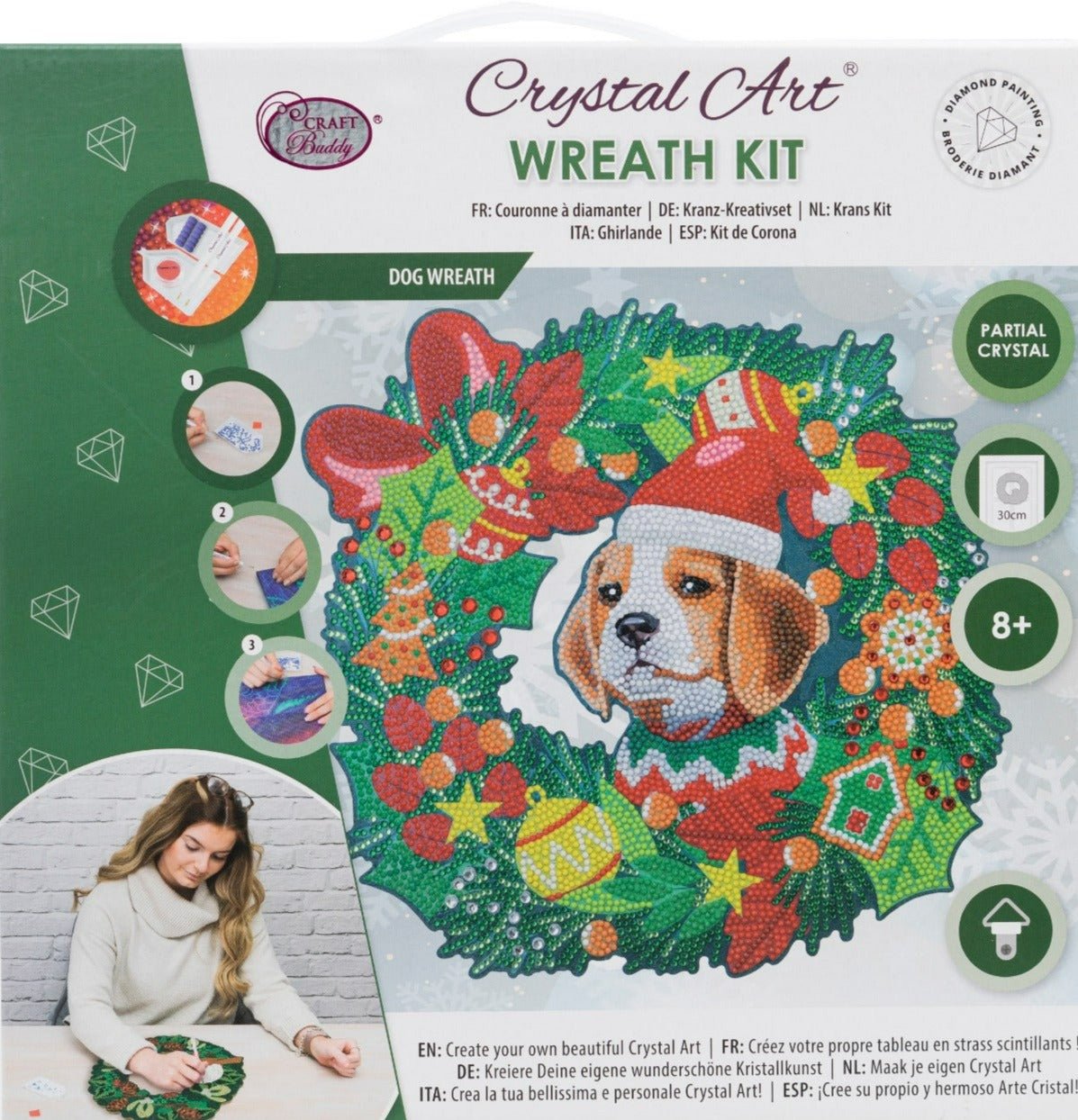 Load image into Gallery viewer, Christmas Dog 30cm Crystal Art Wreath - Front Packing
