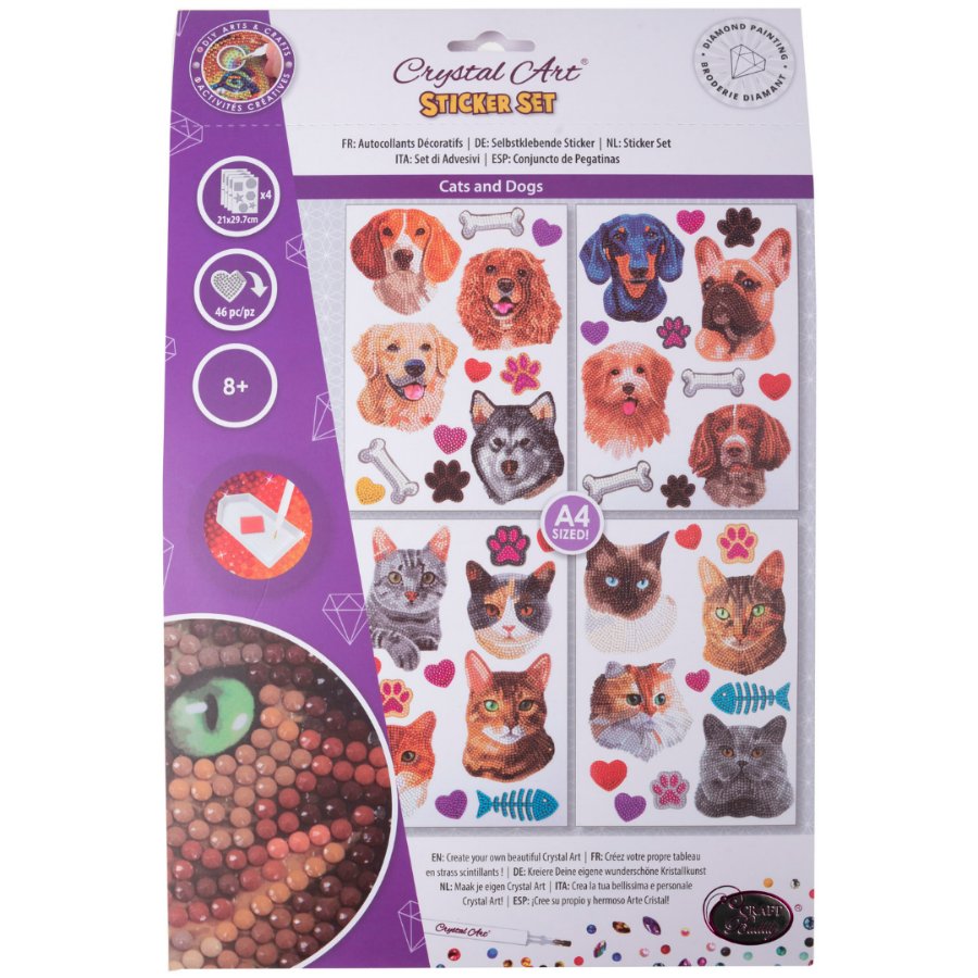 Craft Buddy Crystal Art Wall Stickers set of 4 - Cats & Dogs Front Packaging