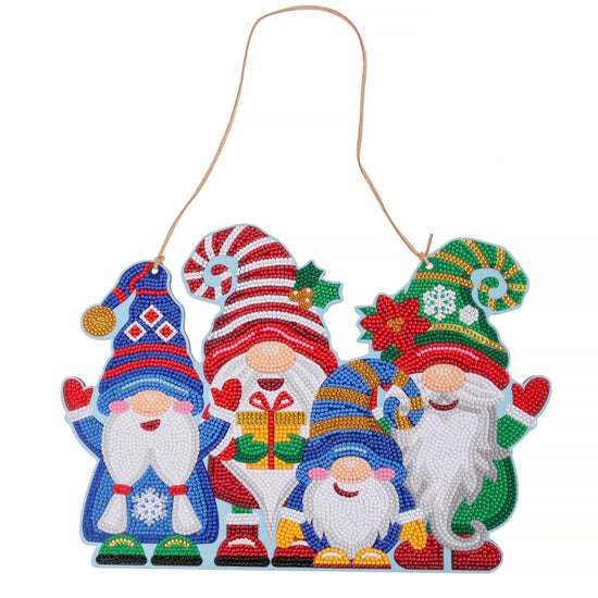 Load image into Gallery viewer, Crystal Art Wooden Hanging Decoration: Gnomes Front View
