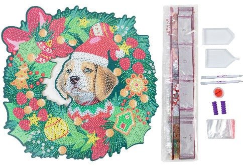 Christmas Dog 30cm Crystal Art Wreath - Contents