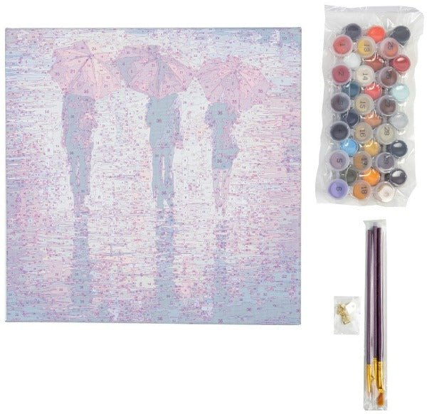 "In the Rain" 30x30cm Paint By Numb3rs Kit - Contents