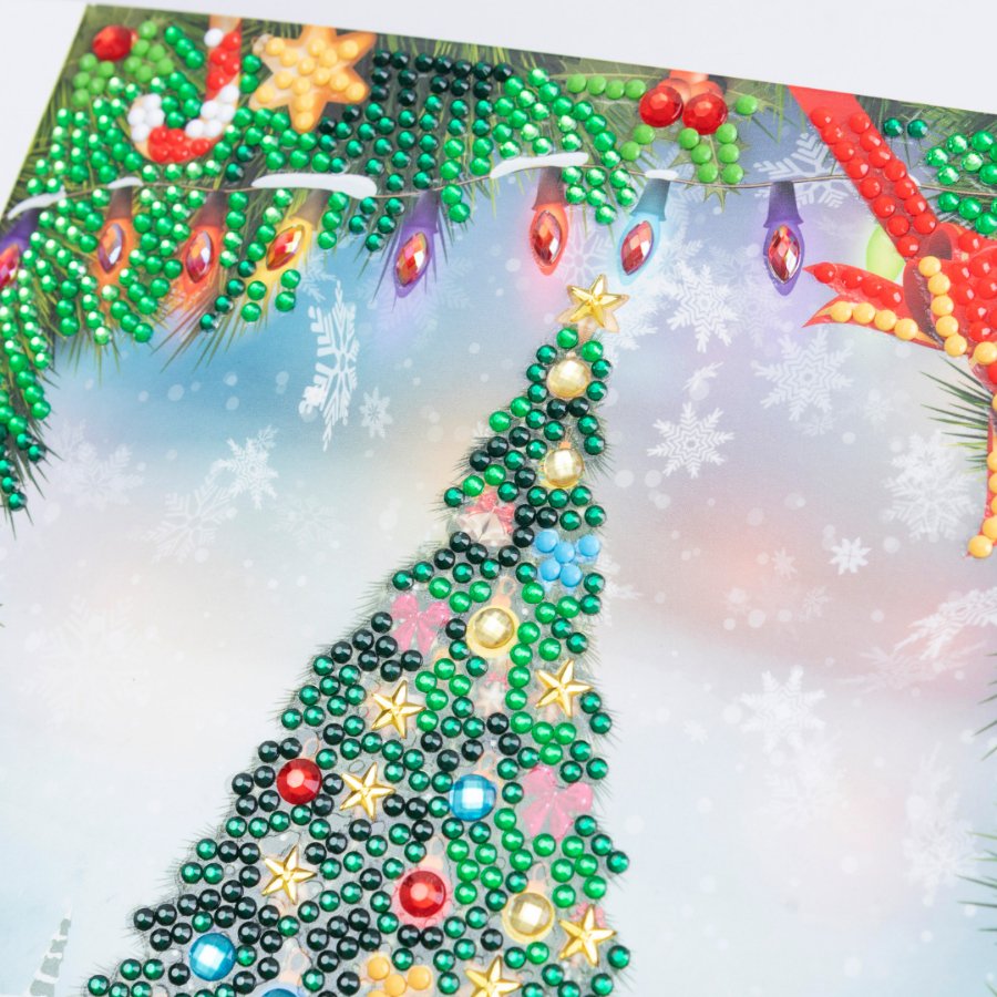 Festive Tree 18 x 18cm Crystal Art Card Close Up