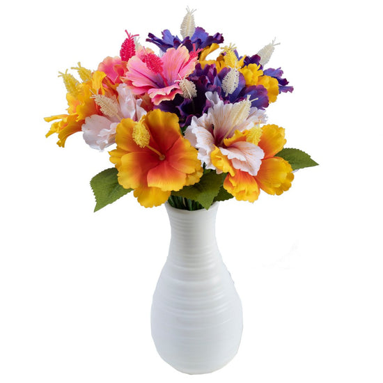 forever-flowerz-heavenly-hibiscus-complete-collection-with-stems-and-leaves-vase