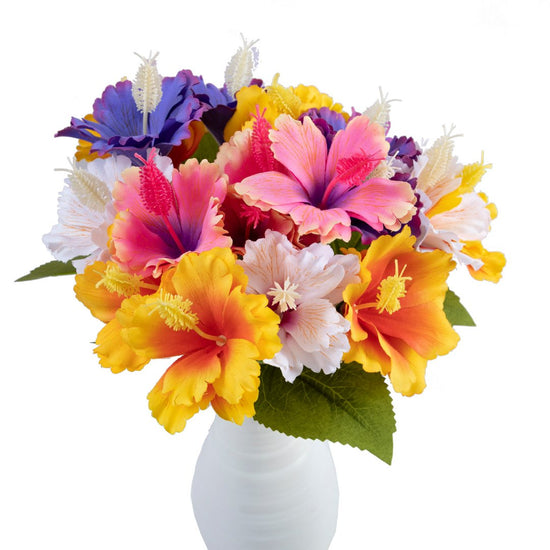 forever-flowerz-heavenly-hibiscus-complete-collection-with-stems-and-leaves-vase-close-up