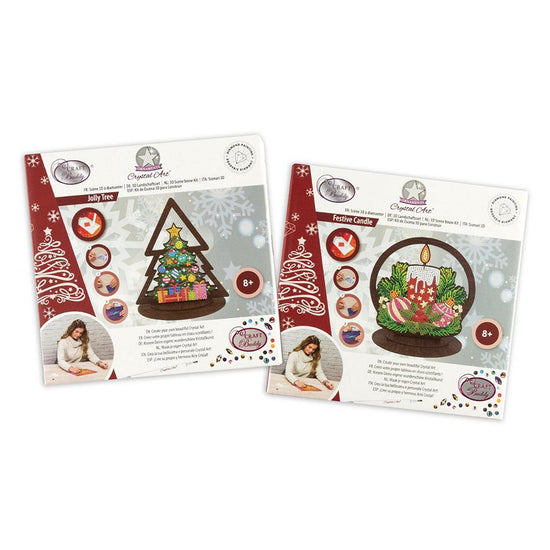 Jolly tree and festive candle crystal art mdf home ornaments set of 2 contents