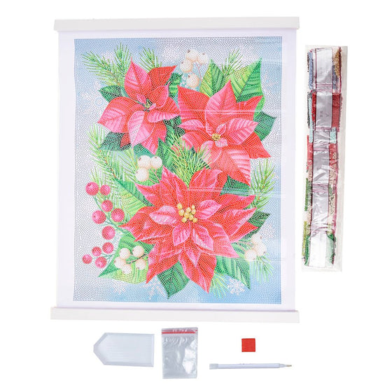 "Poinsettia" Crystal Art Scroll Kit contents