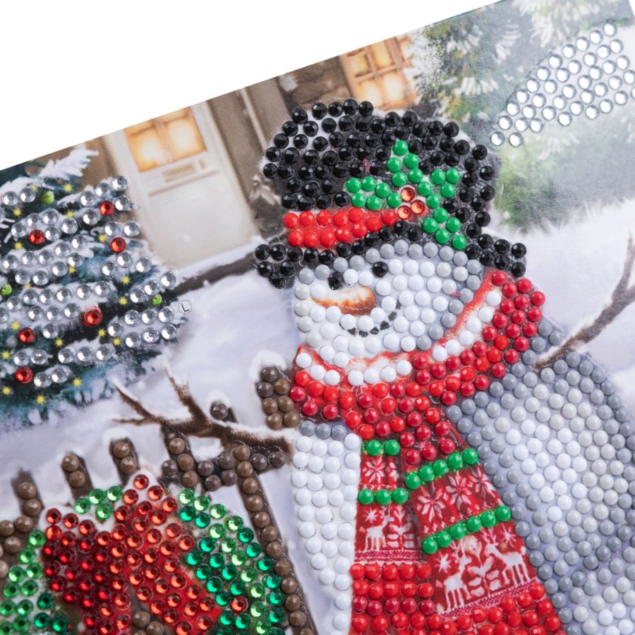 Load image into Gallery viewer, smiling-snowman-18x18cm-crystal-art-card-close-up

