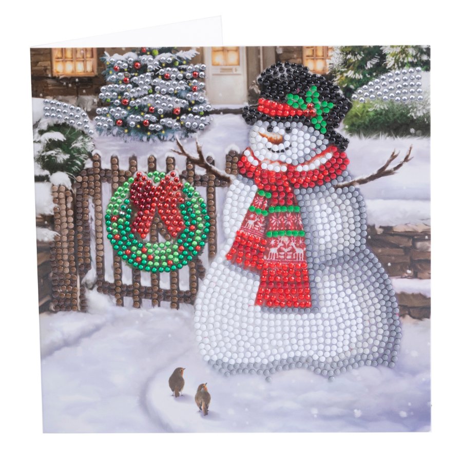 Load image into Gallery viewer, smiling-snowman-18x18cm-crystal-art-card-front-view
