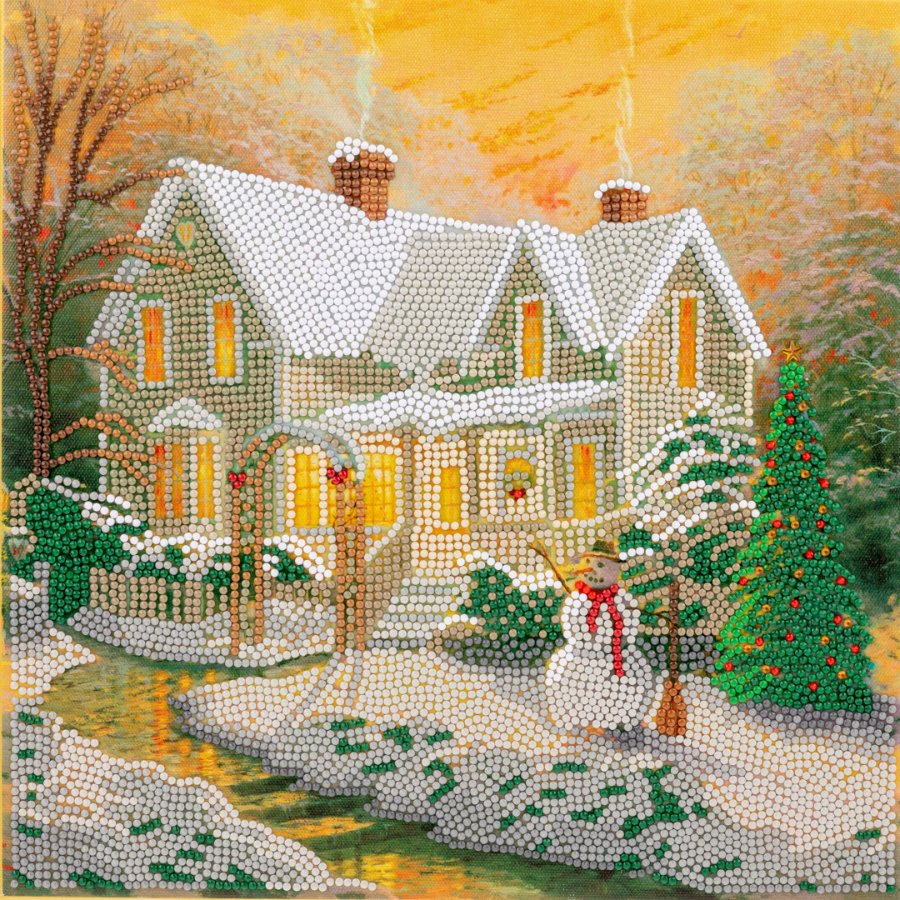 “Snowy Cottage” 30x30cm Crystal Art Kit Front View