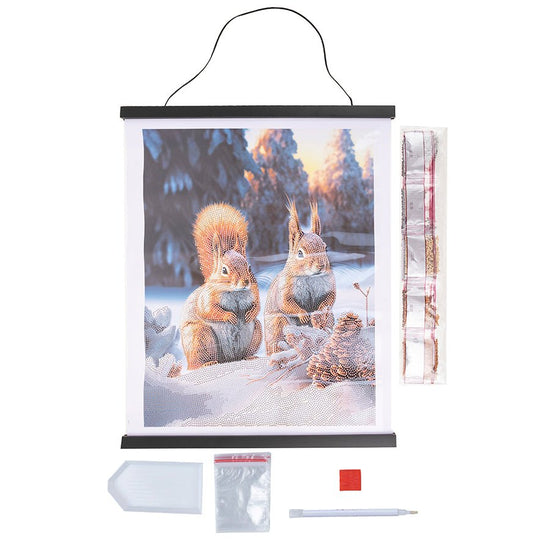 Load image into Gallery viewer, Snowy squirrels crystal art scroll kit contents
