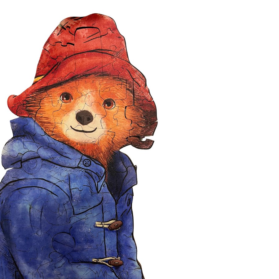 Load image into Gallery viewer, &amp;quot;Waiting With Paddington&amp;quot; A3 Wooden Puzzle close up
