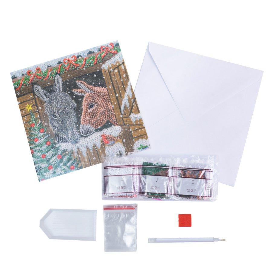 Winter Donkeys, 18x18cm Crystal Art Card Contents